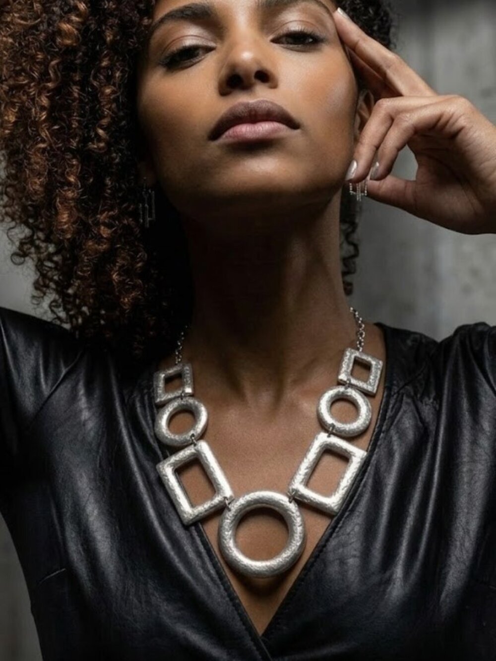 Turkish Silver Tone Statement Necklace Chunky Geometric Bib Zamak Bohemian 24"